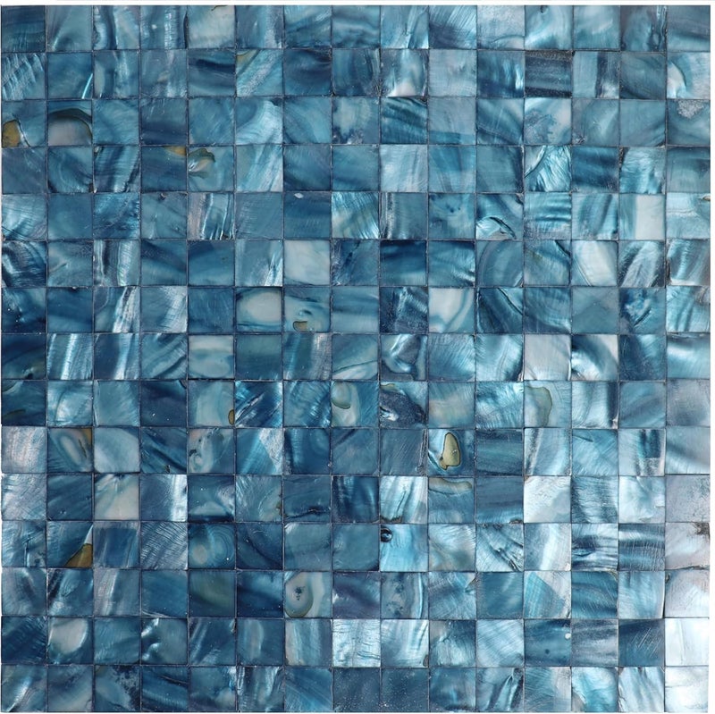 Mop Mother of Pearl Peel and Stick Backsplash Shell Mosaic Subway Tile, for Living Room Background Wall and Kitchen 12"x12" Dark Blue 1 Sheet - Image 1